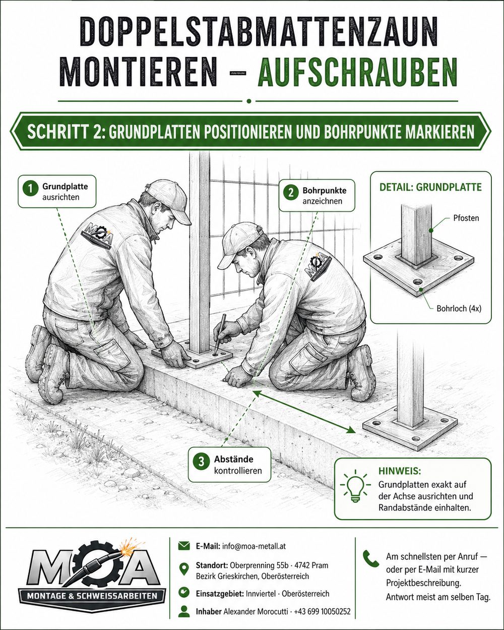 Schritt 2 Zaun aufschrauben Ried: Grundplatten positionieren
